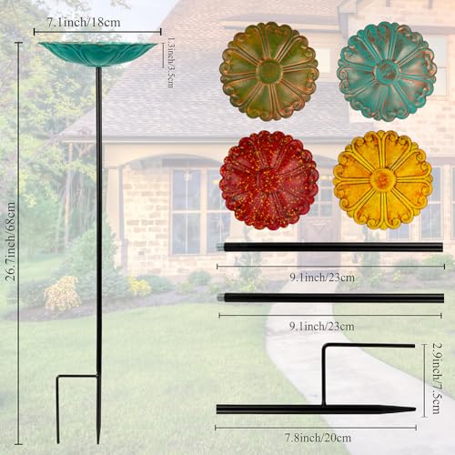 DREAMSOUL Flower Bird Bath Stake, Small Bird Bath for Outside, 4 Pack | Delicate Flower Appearance, Solid Metal Birdbath Set, Compact Size, Lovely Present for Bird Lovers for All Garden Decor - size: 4PCS