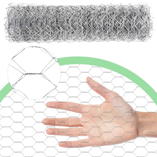 Chicken Wire 16.9 in x 237 in Poultry Wire Netting Hexagonal Galvanized Mesh Garden Fence Barrier for Pet Rabbit Chicken Fencing - color: Silver, size: 16.9"x237"+0Ties
