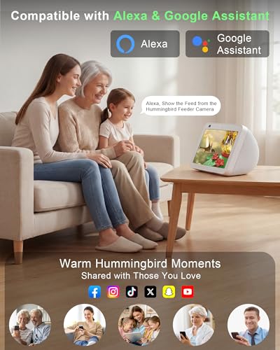 Hummingbird Feeder with Camera – 2.5K 5MP Solar-Powered Glass Bottle Smart Humming Bird Feeder with AI Recognition, Upgraded Leak-Proof & Ant Moat, Instant Alerts, Works with Alexa & Google Assistant