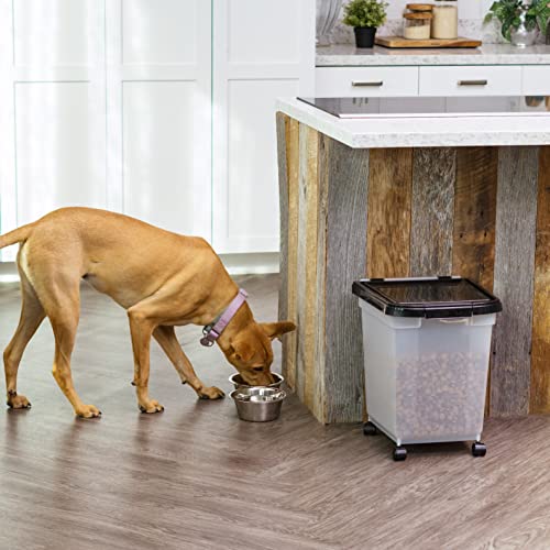 IRIS USA Dog Food Storage Container, Up to 25 lbs, Black, Made in USA | Wheels for Mobility, Airtight Seal, BPA-Free, Best for Bird Seed, Cat food, Cat Litter, Chicken Feed, Pellets - color: Black, size: 25 lbs