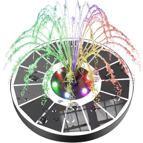 SZMP Solar Fountain Upgraded 100% Glass Panel, 3.5W Solar Powered Water Pump Built-in 2000 Battery with 7 Nozzle & 4 Fixer, Solar Bird Bath Fountain for Garden, Pool, Outdoor (Colorful) - color: Colorful Led Lights