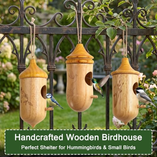 CHILDLION 3 Pack Hummingbird House, Small Hummingbird Houses for Outside, Weatherproof Wooden Hummingbird Houses for Nesting, Hanging, Gardening Gifts Home Decoration