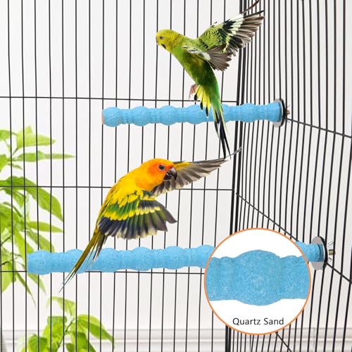 Hypeety 2PCS Bird Wood Perch Stand Paw Grinding Stick Toy Pet Bird Cage Stand Platform for Bird Parrot Budgies Parakeet Cockatiels Cage Accessories (7in/10in) (Blue) - color: Blue