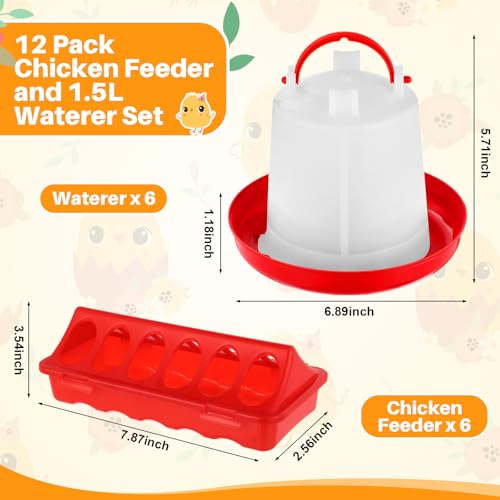 Funnymoom 12 Pack Chicken Feeder and Waterer Set Bird Small Poultry Feeder Flip Top Bird Small Poultry Feeding for Pigeon Chick Drinker Duckling Quail Feeding Dispenser(Red,6 Holes) - color: Red, style: 6 Holes