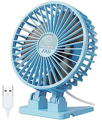 JZCreater USB Desk Fan, Mini Fan Portable, 3 Speeds Desktop Table Cooling Fan, Plug in Power Fan, Rotation Strong Wind, Quiet Personal Small Fan for Home Desktop Office Travel Bedroom, Blue - color: Blue01