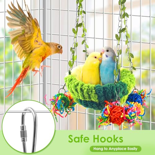 KATUMO Conure Nest, Bird Breeding Bed Cockatiel Snuggle Nest Parakeet Swing Bed for Small Pets, Size Large - color: Green, size: 6.7"L x 6.7"W x 3.5"Th