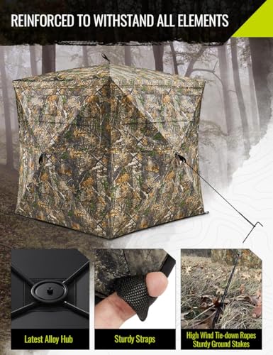 TIDEWE Hunting Blind for Deer, 270° See Through Ground Blind | Pop Up Design, Camo Hunting Tent, Silent Sliding Windows, Brush Loops, Metal Hub, Carry Bag Included