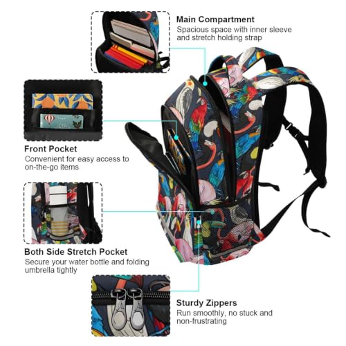 Kids Parrot Birds Backpack for Boys Girls School Bags | Elementary Middle, Travel Daypack Lightweight Waterproof with Reflective Strip - color: Colorful Exotic Birds