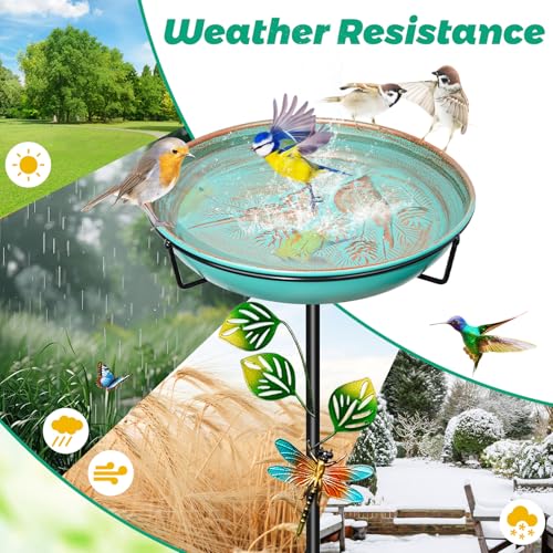 Metal Bird Bath for Outside, 35.4In Vintage Freestanding Garden Birdbaths & Birdfeeder with Upgraded 5 Prongs Base, Bird Baths Feeder Water Bowl for Outdoors Patio Yard Lawn Art Decor (Retro Green) - color: Retro Green