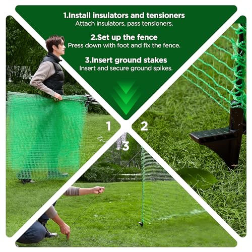 HIDALIFE Temporary Fence with Posts,3‘x50‘ Safety Barrier for Dog Snow Plastic Mesh Fencing with Fiberglass Stake Windbreak Rope,Movable Fencing Roll for Garden Backyard Outdoor Animal Protect - size: 3'x50'
