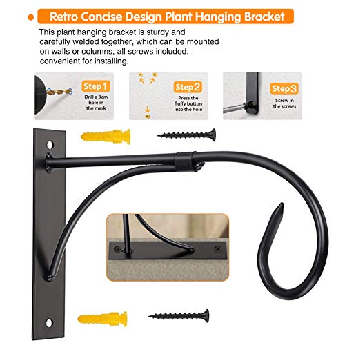 Wall Mount Plant Hanging Bracket, 11 Inches Hanging Plant Hook, Heavy Duty Rustic Decorative Metal Plant Hanger for Hanging Plant Flower Lantern Bird Feeder Wind Chimes (Set of 2)