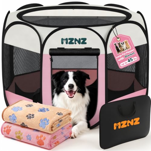 Dog Cat Small Animal Puppy Playpen Crate with 2 Blankets, Large, Pink - color: Blanket Pink, size: Large (38"L x 38"W x 23"H)
