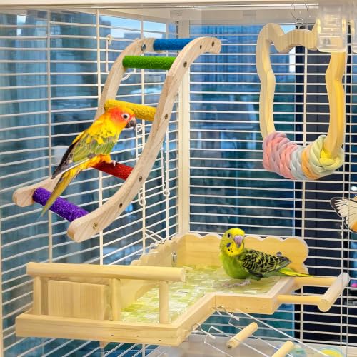 Hamiledyi Nature Wooden Bird Ladder Pet Parrots Climb Bridge Exercise Stands for Parakeet Climbing Chewing Bridge Bird Cage Accessories for Cockatiel Parakeet Lovebirds Budgie