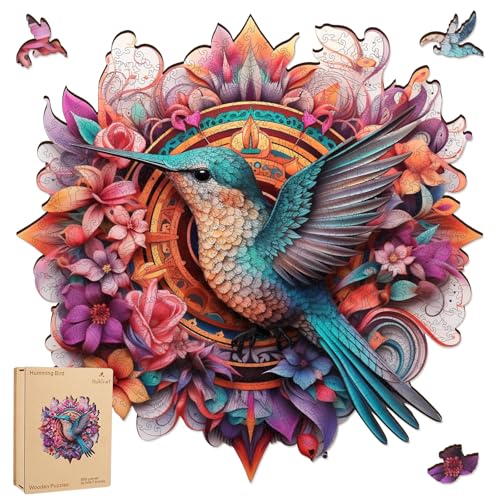 Ruikiyart 500 piece Puzzles for Adults, Wooden Puzzles for Adults Bird | Hummingbird Unique Shaped Puzzle, Personalized Puzzle, Creative Gift for Family Games, 5 mm Thick (16.7"*16.7") - color: Hummingbird, size: 500 Pieces