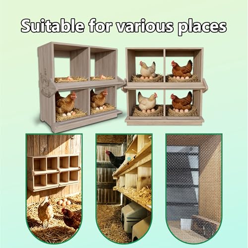 Wooden Nesting Boxes for Chickens Two-Tier Chicken Nesting Box with Swing Perches Floor and Wall Mount Large Laying Eggs Nest Box for Chickens Hens Ducks Poultry (8 Compartments) - size: 8 Compartments