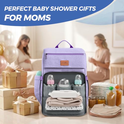 Baby Shower Gifts for Mom - Diaper Bag Backpack - 16 Organizer Pockets Baby Diaper Bag w/ Insulated Bottle Holders & Wipes Pocket, Large Capacity Baby Bag Backpack - Waterproof & Easy to Clean, Purple - color: K. Purple, style: Classic