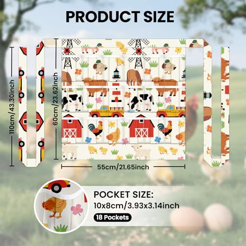 CUTHOLLOW Egg Collecting Apron for Adlut, Housewife, 18 Deep Pockets Hen Egg Gathering Holding Apron with Elastic Closures - style: Farm Animals