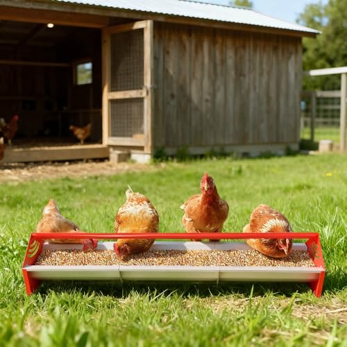 47" Chicken Trough Feeder - Galvanized Steel Feed Trough with Drainage Holes & Red Crossbar for Chicken, Duck, Turkey | Heavy Duty, Rust-Proof & Easy-Clean Design - color: Green