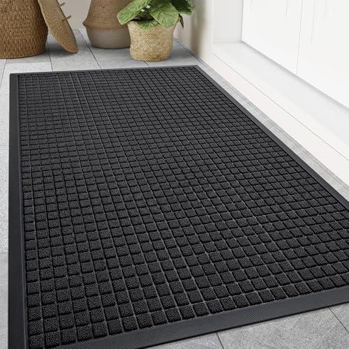 Smiry Front Door Mat Outside Entrance, Natural Rubber Doormat, 47x32 Inch | Black, Non Slip, Trap Dirt and Moisture, Easy Clean, Low Profile Welcome Floor Mats for Indoor Outdoor Entry - color: Black, size: 47" X 32"