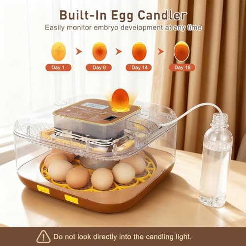 Gen IV - 12 Egg Fully Automatic Incubator, 2026 Upgraded Design, Intelligent Sensor-Based Humidity & Temp Control, Custom Hatch Days, Adjustable Auto Turning with Auto-Stop, 360° View, Alarm, Candler - size: 12 egg-brown