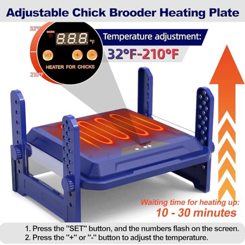 Chick Brooder Heating Plate with Adjustable Temperature, 10"x10" Chicken Brooder Heater for Baby Chicks, Ducklings, Safer Alternative to Heat Lamps, Adjustable Height, 50W Brooder Plate(Blue) - size: 10.0"L x 10.0"W x 3.5"H
