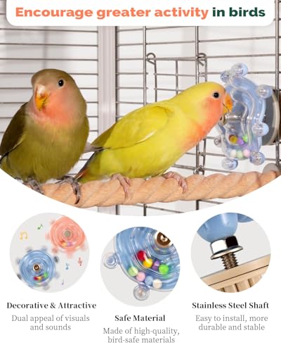 2 Pcs Bird Toys for Parakeets, Budgie Toys, Spinning Wheel Parrot Toys, Chewing Exercisers, Interactive Bird Cage Toys for Budgies, Cockatiels, Lovebirds, Parakeets, Conures and Small to Medium Birds