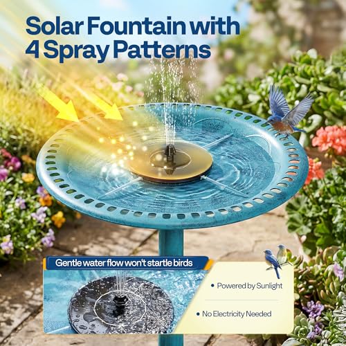 VIVOHOME Bird Bath with Solar Fountain for Outside, Pedestal, Blue | Solar-Powered Pump, Weather-Resistant Polyresin, 20-Inch Bowl, for Outdoor/Garden, Bird-Friendly, Easy to Clean - color: Blue