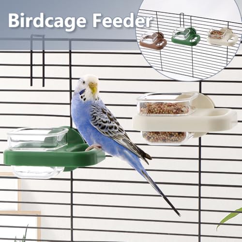 3 Pack Bird Cage Feeder Portable Bird Plastic Feeding Dish Cup Detachable Bowl with Perch for Parakeet Budgies Cockatiel Lovebird Small Birds (Square Cup)