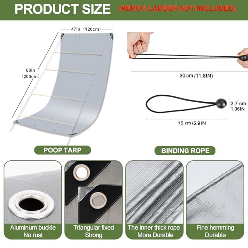 Chicken Coop Poop Hammock Waterproof and UV, 6.5 * 4 FT Poop Deck | with 8pcs Ball Bungees Cords, Chicken Roosting Perch to Catch the Chicken Poop for Poultry（Not Include Perch)