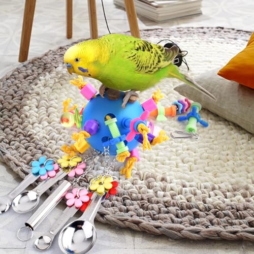 KATUMO Bird Toys, Parrot Pull Spoons Colorful Acrylic Stick Toys Bird Chew Toys for Amazon Parrot, African Grey, Conure, Caique, Quaker, Small Cockatoo, Mini Macaw, Eclectus and Similar Birds - color: Blue ball