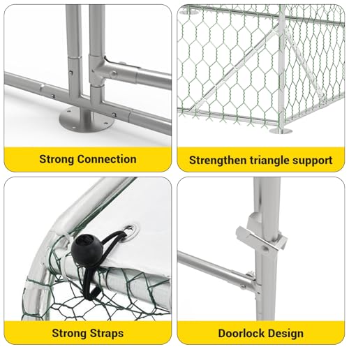 GarveeLife Large Metal Chicken Coop, Metal Chicken Run with Reinforced Triangle Support & Double Doors, Outdoor Walk-in Poultry Cage for Yard, 9.8x19.7x6.5 FT - size: 9.8' x 19.7' x 6.6'