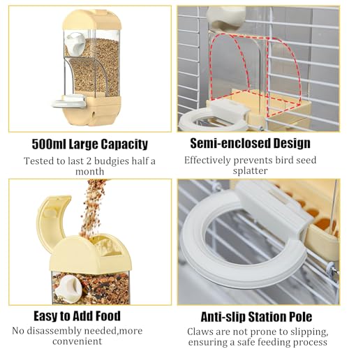 Automatic Bird Feeder Waterer Kit Bird Cage Hanging Waterer Parakeet Leak-Proof Feeder Parrot Vegetable Clips Cage Accessories for Budgies Lovebirds Finches Canaries Parrotlets Conures (Yellow) - color: Yellow