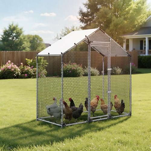 VEVOR Large Metal Chicken Coop,6.6 x 3.3 x 6.6 ft, Walk-in Chicken Run House with Waterproof Cover & Sturdy Frame, Spire Roof Poultry Cage Duck Pen for Rabbit Hen Goose Outdoor Backyard Farm Use - size: 78.7"L x 39.4"W x 78.7"H