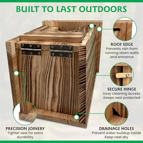 MOONITY Fire-Treated Cedar Owl House Bundle – 16"x12"x12" & 14"x9"x9" Nesting Box Set for Barn, Screech, Kestrel & More – Weatherproof, Predator-Safe & Easy to Install