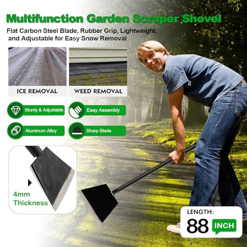 Floor Scraper Garden Shovel, Cleaning Remove Long Handle Tool 88in | Sturdy Tile Scraper for Ice, Tiles, Ceiling, Concrete, Tape, Glue, Wallpaper - Heavy Duty Sharp Blade (4mm Thickness)