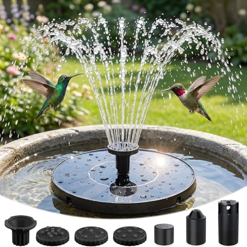 Solar Bird Bath Fountain – 2026 Newly Upgraded 1.4W Solar Pump with 7 Nozzles and 4 Fixed Pipes, Floating & Free-Standing, Solar Fountain for Bird Bath, Garden, Pond, Pool, Outdoor