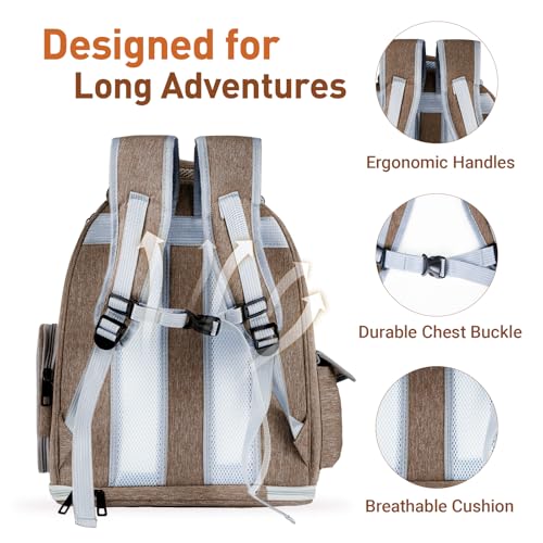Cat Backpack Carrier with Large Space Bubble Window, Airline Approved Breathable Pet Carrier for Small Dogs Cats up to 15lbs, Foldable for Travel Hiking & Outdoor Use - color: Brown