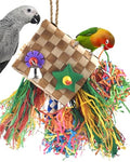 Bissap Bird Chew Toys, Parrot Foraging Shredder Natural Palm Frond Hanging Cage Toy for Conure Lovebird Budgie Cockatiel African Gray Cockatoos Amazon and Similar Sized Pet Birds - Flat Square - style: Flat Square