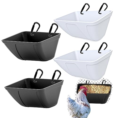 mozoba Hanging Chicken Feeder Trough for Goat Sheep Deer Poultry Duck Chicken Fence Feeder Livestock Feeding Container Goats Supplies Feeders Waterer Bucket (Black and White) - color: Black and White