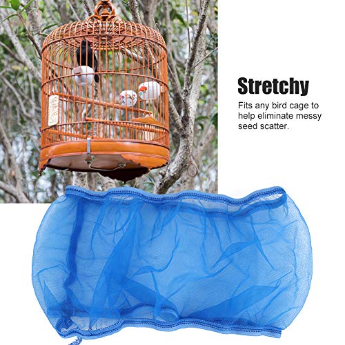 Alvinlite 2 Pieces Bird Cage Cover Seed Feather Catcher Birdcage Nylon Mesh Net Cover Soft Skirt Guard,Bird Cage Accessory(Blue) - color: Blue