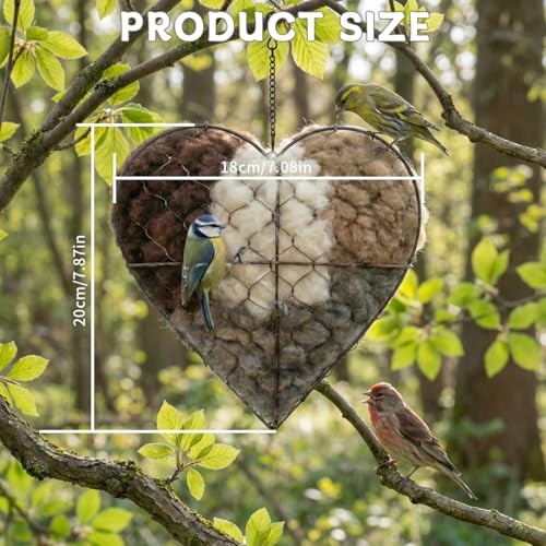 Handmade Alpaca Fiber Bird Nesting Material Heart – Soft Nesting Holder for Wild Birds, Garden Trees, Winter Shelter & Bird Lover Gift (1PC)