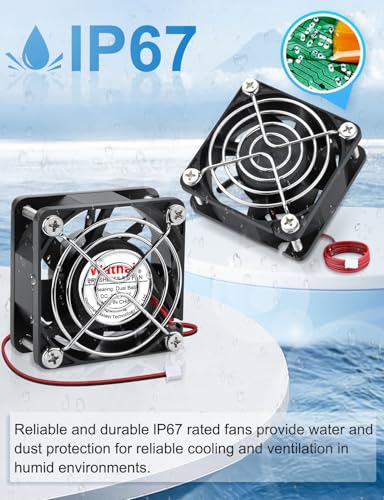 Wathai 60mm 12v Fan Waterproof High Speed Small 12V DC Computer Cooling Fan | Built with a dual ball bearing and IP67 protection, this 12v computer fan waterproof unit thrives in humid battery boxes - size: 60x25mm
