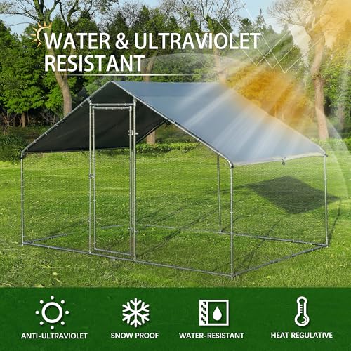 TOLEAD Large Metal Chicken Coop Upgrade Tri-Supporting Wire Mesh Chicken Run,Chicken Pen Walk in with Water-Resident and Anti-UV Cover,Duck Rabbit House Outdoor (Spire Roof 10’ W x 6.6’ L x 6.5’ H) - size: 120.1"L x 79.2"W x 76.8"H