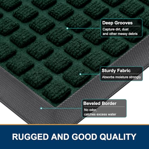 Smiry Front Door Mat Outside Entrance, Natural Rubber Doormat, 71x23 Inch | Black Green, Non Slip, Trap Dirt and Moisture, Easy Clean, Low Profile Welcome Floor Mats for Indoor Outdoor Entry - color: Black Green, size: 71" X 23"