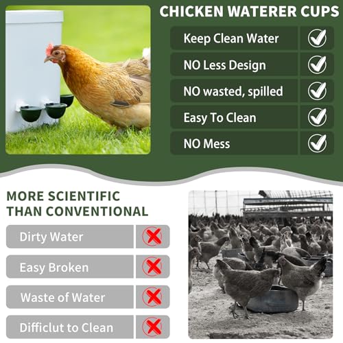 Chicken Water Cups 12 Pack, Automatic Filling Waterer Feeder Bowl, Gravity Poultry Watering System, Chicken Water Dispenser, Chicken Coop Accessories for Hens, Duck, Goose, Turkey (Green) - color: Green 12cups
