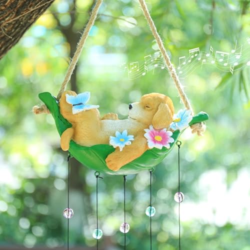 Dog Wind Chime for Outside, Resin Wind Bells for Garden Decor | 29" Wind Chimes Outdoor with Resin Dog Statues and 8 Metal Bells, Soothing Tone Wind Bell Chimes, Housewarming Gifts - size: Dog