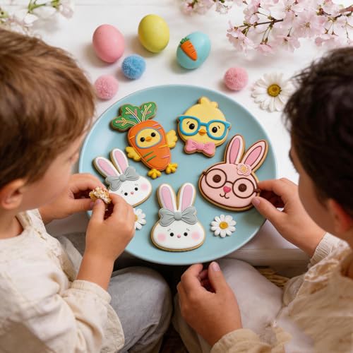 Easter Cookie Cutters Set of 5 Rabbit Chick 3.5" with Plunger Stamps Handle Spring Holiday PLA Baking Molds Gifts Decorative Party Kitchen Cake Supplies - color: Easter Set of 5