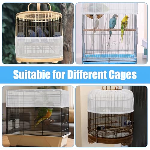 Large Bird Cage Seed Catcher 31 x 118 inches Adjustable Soft Airy Skirt Guard Birdcage Nylon Mesh Net, Birdcage Cover Skirt Seed Guard for Parrot Parakeet Macaw Round Square Cages - color: White