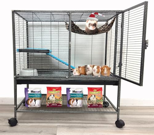 Extra Large 30.5"x18.25"x34"H Two Tiers Large Double Large Front Doors Tight 1/2-inch Wire Spacing for Feisty Ferret Hammock Chinchilla Cat Sugar Glider Home On Wheels - color: Black Vein, size: 30.5" x 18.25" x 34"H