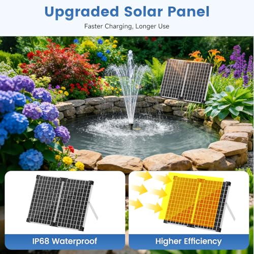 35W Solar Fountain Outdoor Pump, 280GPH Solar Pond Pump with Foldable Solar Panel, Adjustable Flow Solar Water Pump with PVC Tubing for Ponds, Garden, Waterfall, Hydroponics, Pool Used - size: 35W